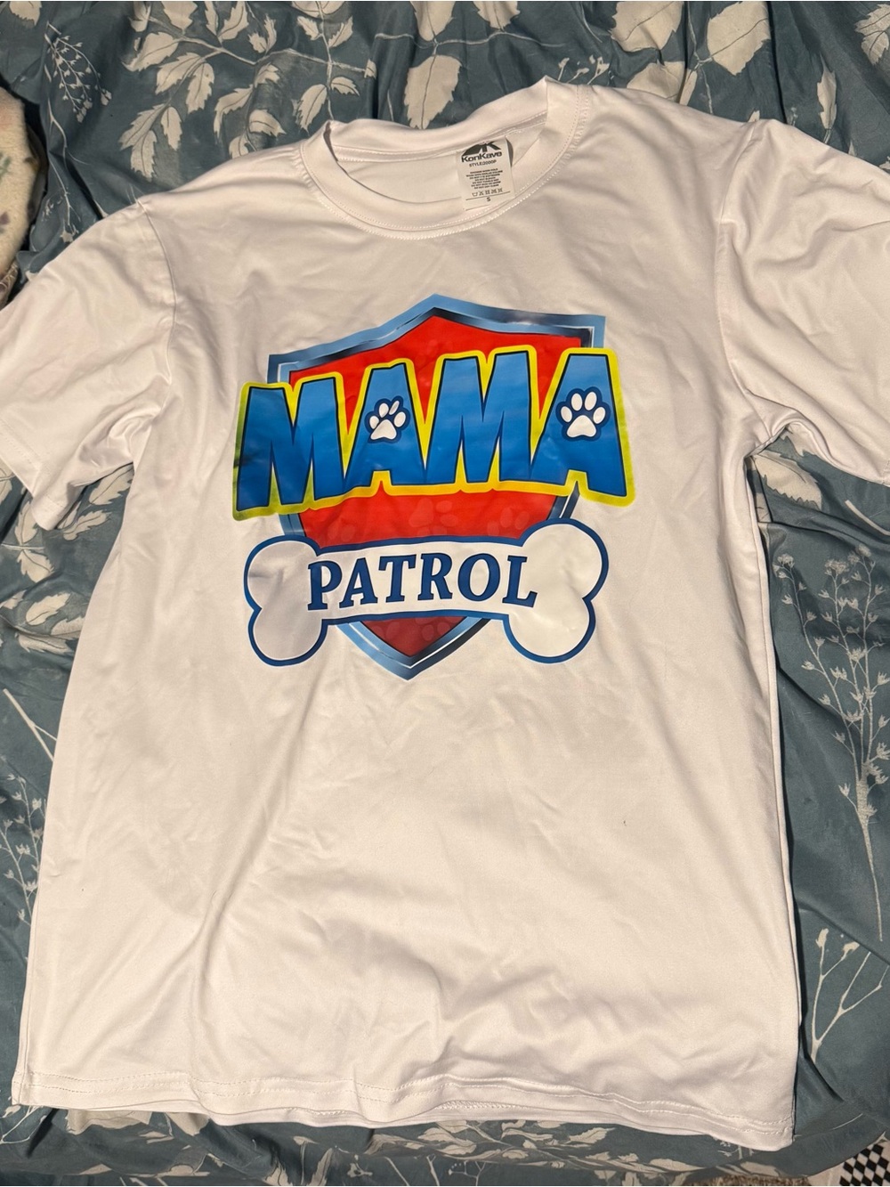 SHEIN White Short Sleeve Tee with Colorful 'MAMA PATROL' Graphic